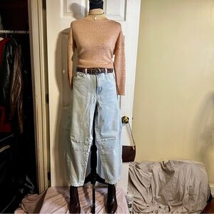 Flying Monkey Wms Barrel Leg Light Wash High Rise Crop Stretch Fit Jeans 30